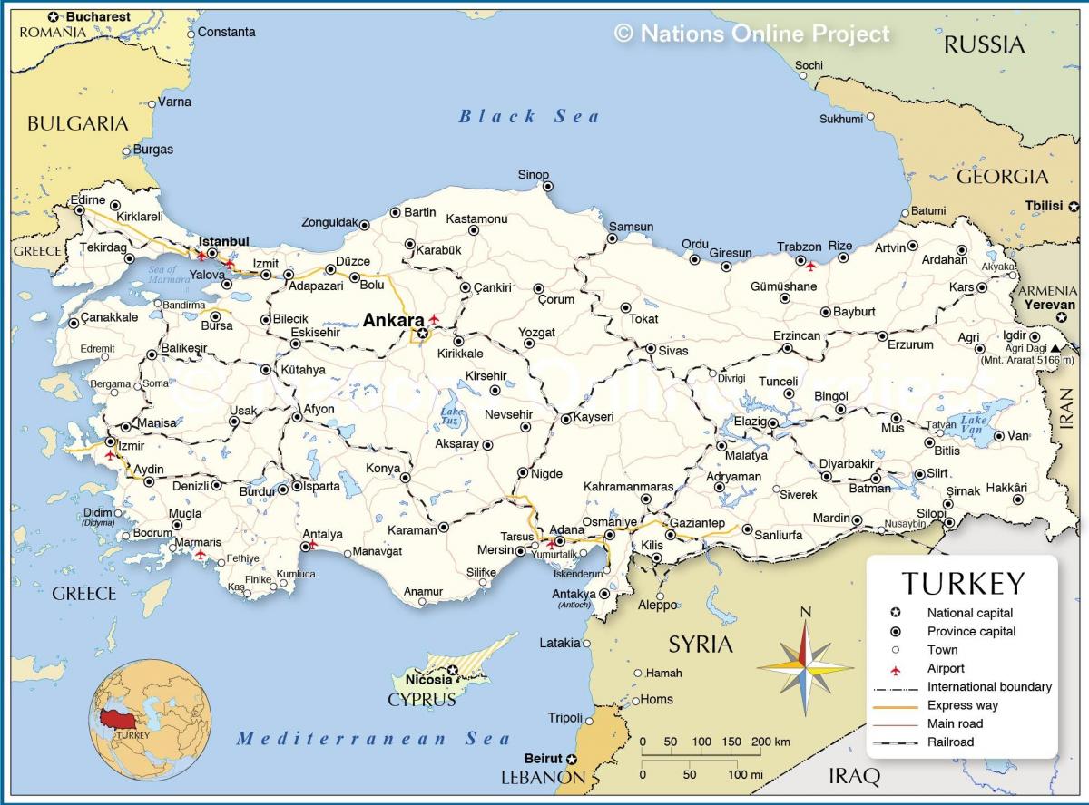 карта железнодорожных линий Турции